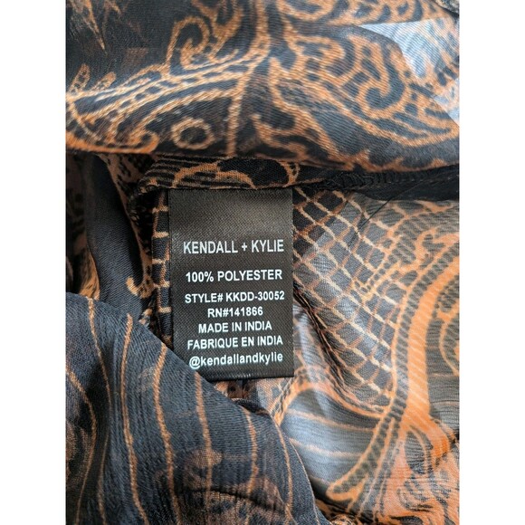 Kendall Kylie Maxi Dress/Swim Cover Womens S Brown Deep V Sheer Handkerchief NEW - Picture 11 of 15